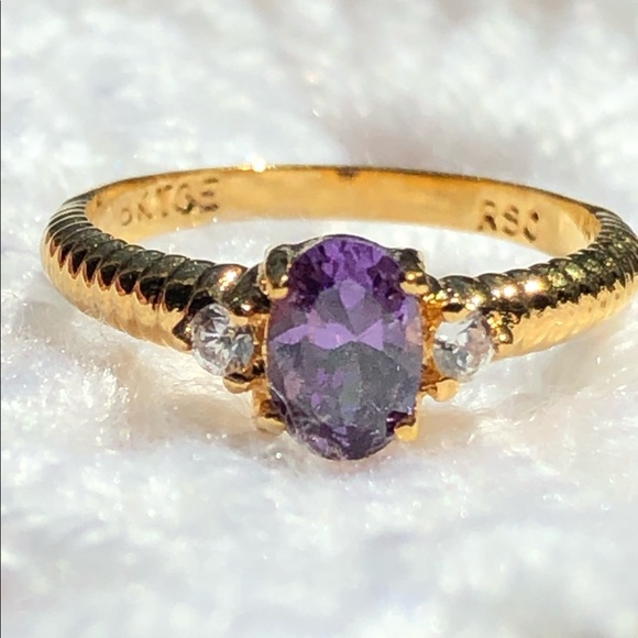 Vintage Amethyst Austrian Crystal 18KYPG Ring - Picture 3 of 3